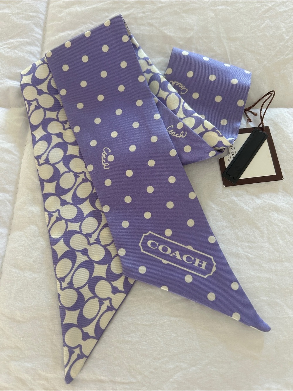 Coach Lavender Polka Dot & Signature Print Twilly Scarf